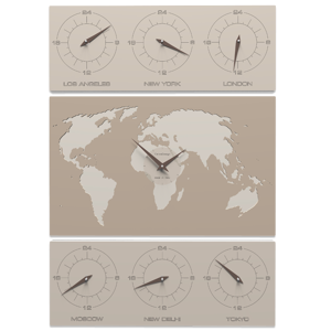 Callea design v-cosmo wall clock for office caffelatte  planisphere time zones