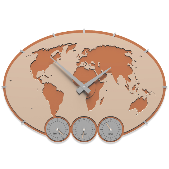 Callea design greenwich wall clock planisphere with time zones pink sand colour