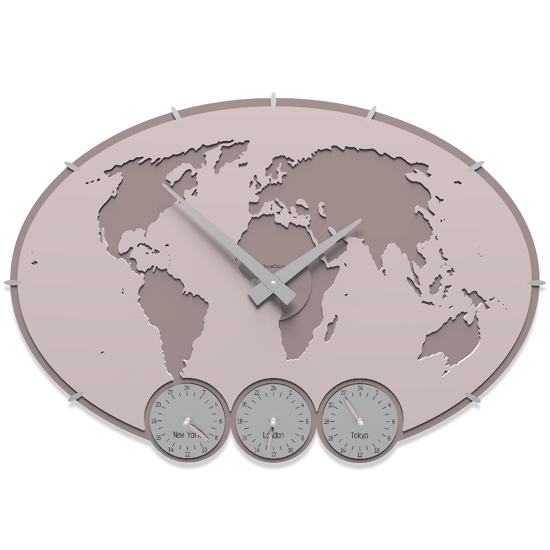 Callea design greenwich wall clock planisphere with time zones pink shell colour