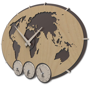 Callea design greenwich wall clock planisphere with time zones light walnut