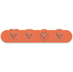 Callea design singapore wall clock in wood with time zones orange
