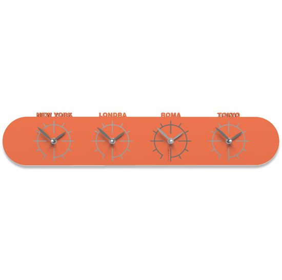 Callea design singapore wall clock in wood with time zones orange