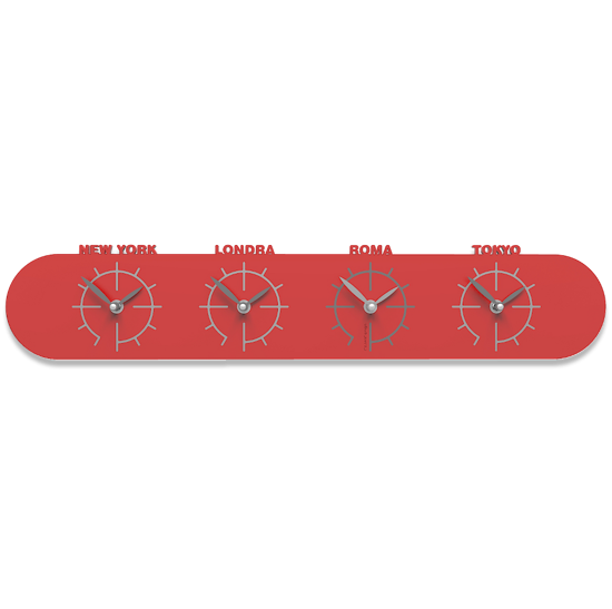 Callea design singapore wall clock in wood with time zones red