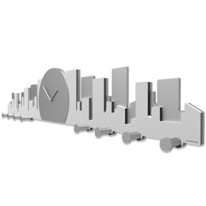 Callea design skyline wall clock with hooks skyscrapers white and grey