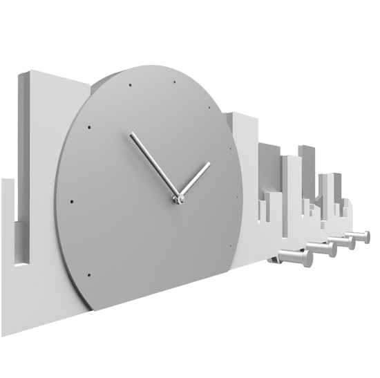 Callea design skyline wall clock with hooks skyscrapers white and grey