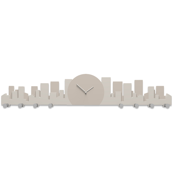 Callea design skyline wall clock with hooks skyscrapers dove grey