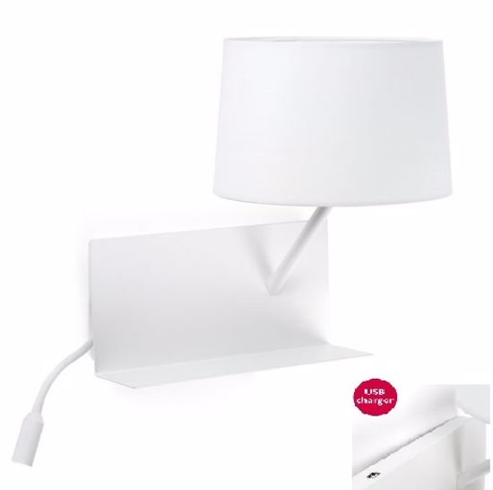 Faro barcelona handy wall bedside with shelf and usb port left