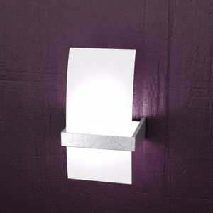 Top light wall lamp 15cm wood silver leaf satin glass