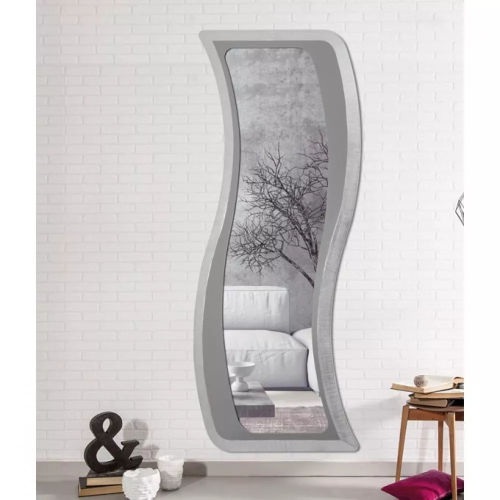 Specchio Design Moderno Da Parete.Pintdecor Cleo Wall Mirror Modern Shaped Design Dove Grey Hand Decorated With Silver Foil Details P4270