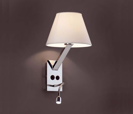 Faro moma bedside led wall lamp in chrome metal with white shade