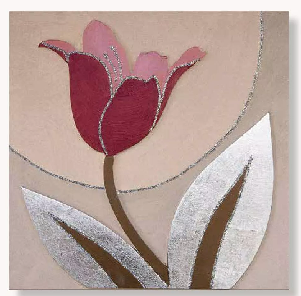 Artitalia small wall art flower 35x35 hand decorated with embossed details  - 39CA