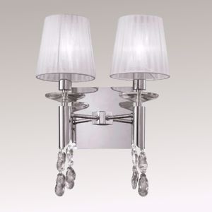 Chrome wall light contemporary design with 2 organza lampshades mantra tiffany