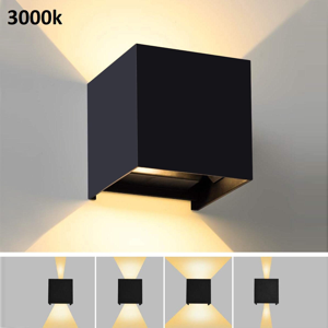 Applique led nero 6w 3000k cubo fasci luce regolabili