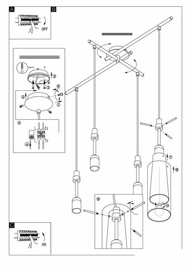 4-light modern pendant light in glass for living room or above dining table