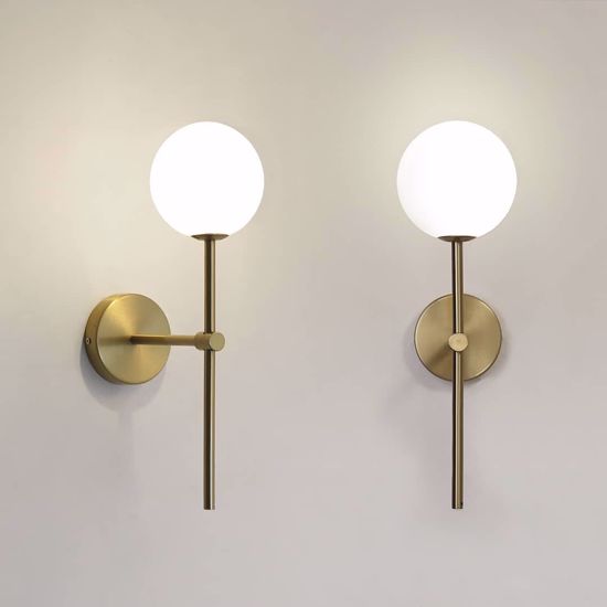 Contemporary style white glass sphere gold wall light