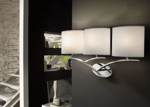 Elegant wall light 3 fabric lampshades mantra eve chrome - off white