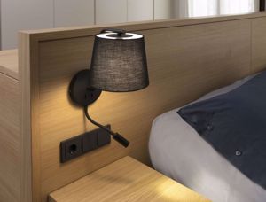 Faro berni black wall lamp for night table with adjustable reading light
