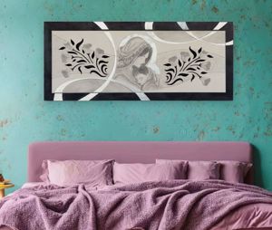 Artitalia contemporary art above bed mother and child glitter and silver leaf 155x65