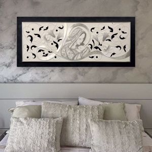 Art above bed mother and child 155x65 shades of grey glitter and gold leaf