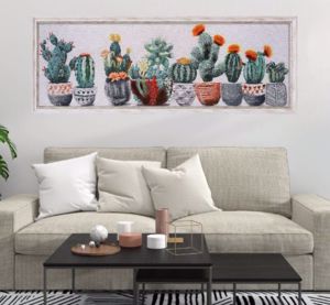 Quadro dipinto piante grasse 95x35 per soggiorno