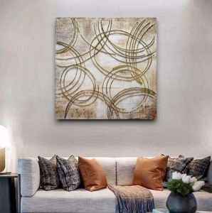Quadro tela 100x100 astratto cerchi oro per soggiorno