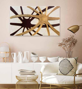 Pintdecor spider nacre wall art with hand-made elements with gold foil and coffee details on pearly canvas