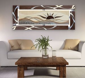 Artitalia waves on the sunset artwork 150x65cm with glitter and silver leaf