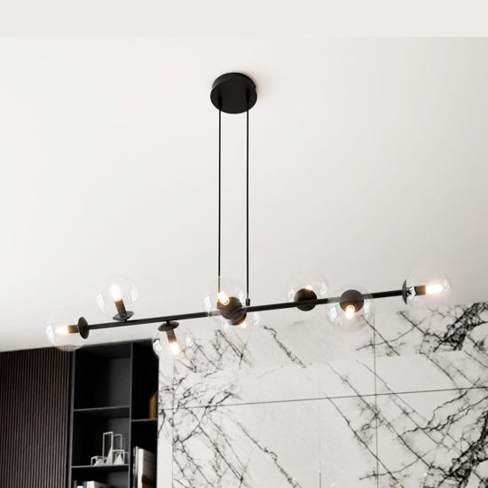 Suspension chandelier for living room table with 8 lights, modern black