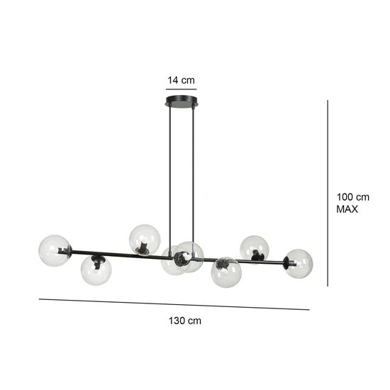 Suspension chandelier for living room table with 8 lights, modern black