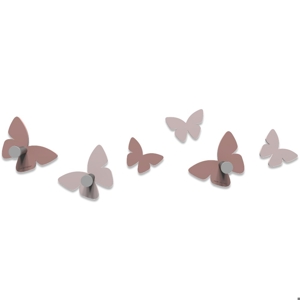 Callea design modern wall hooks 6 butterflies cloud pink