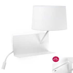 Faro barcelona handy wall bedside with shelf and usb port left